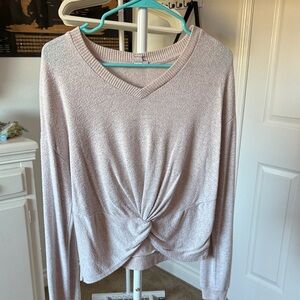 SO Women's V-Neck Twist Front Sweatshirt - Light Pink